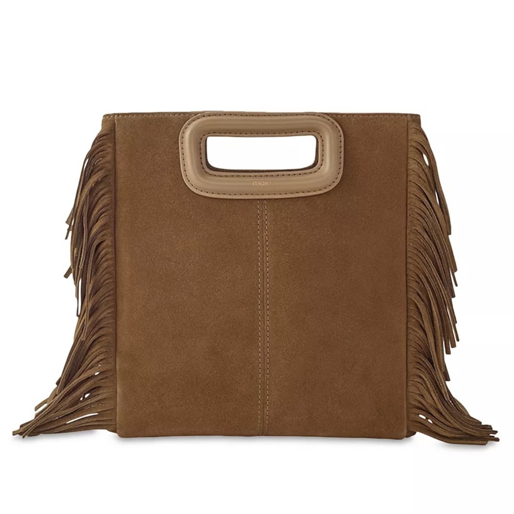 MAJE Suede Camel Fringe Bag